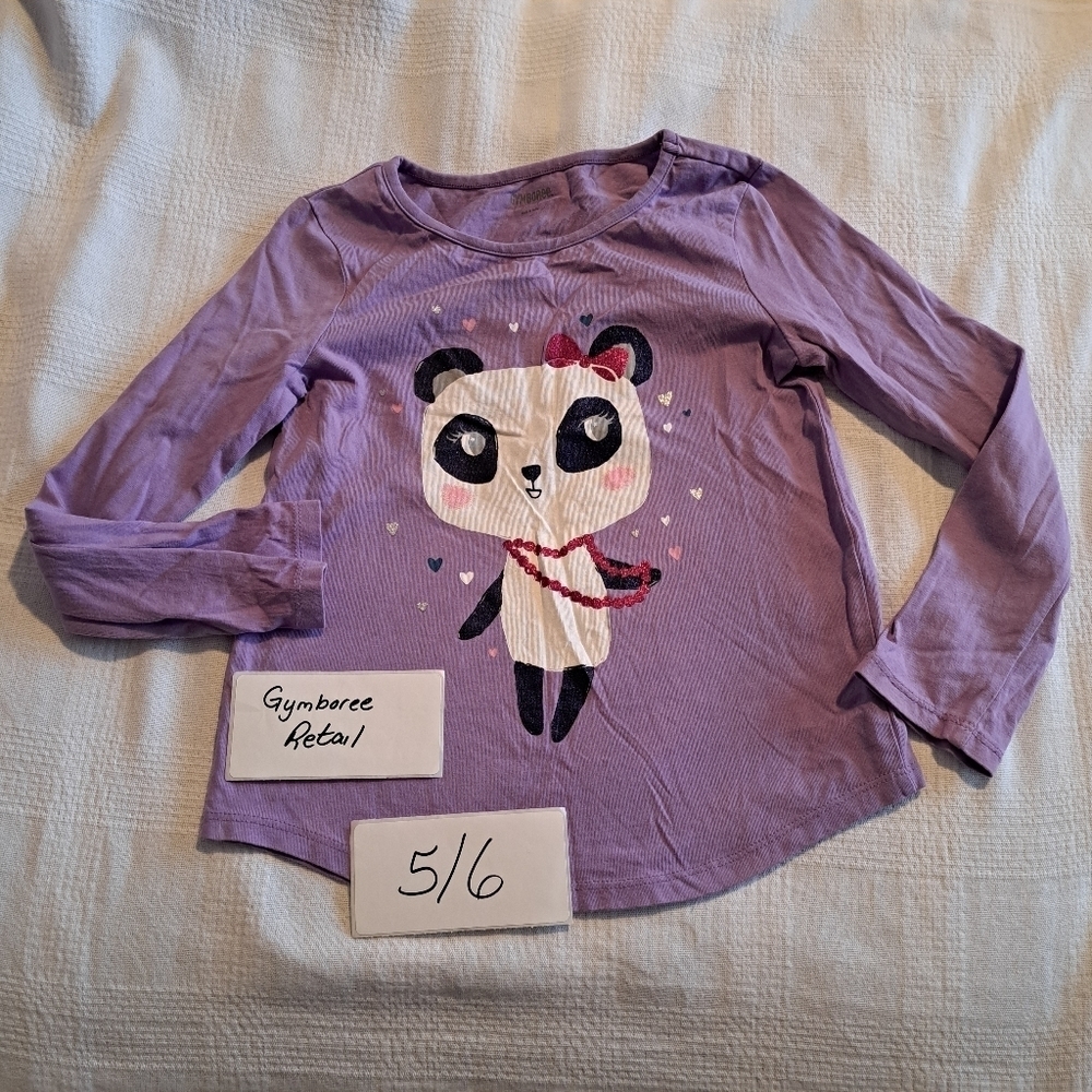Gymboree girls size small size 5-6 purple panda screen printed shirt